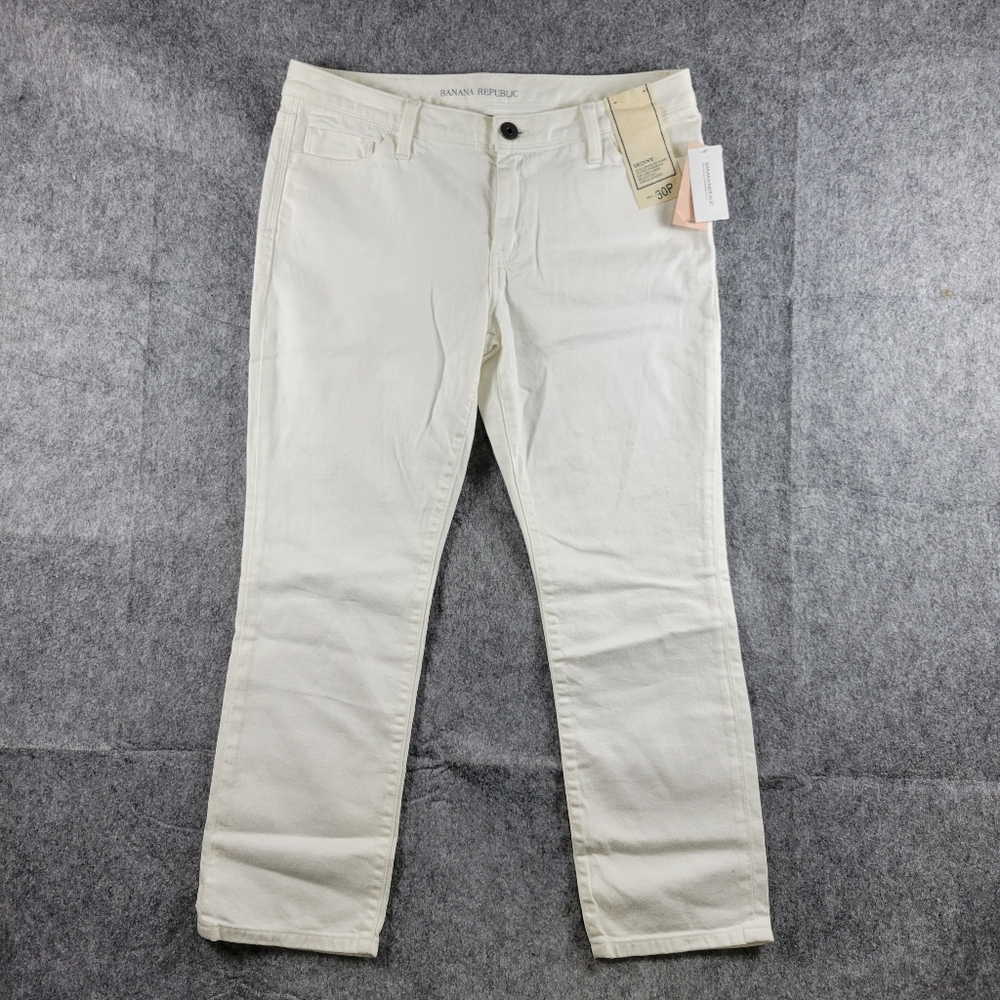 NWT Banana Republic Low Waist Fitted White Skinny Petite Jeans Womens Size 30P